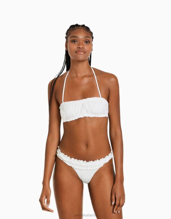 Weiss Bershka Frauen Bikinioberteil mit Schweizer Stickerei H00J1792