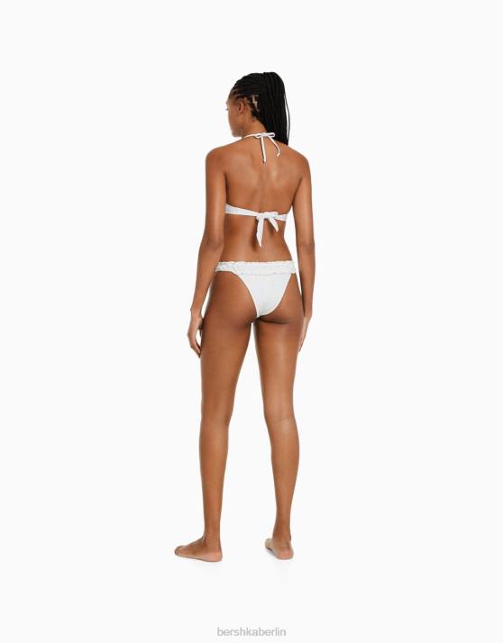 Weiss Bershka Frauen Bikinioberteil mit Schweizer Stickerei H00J1792