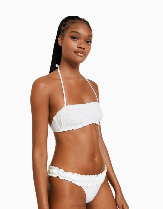 Weiss Bershka Frauen Bikinioberteil mit Schweizer Stickerei H00J1792