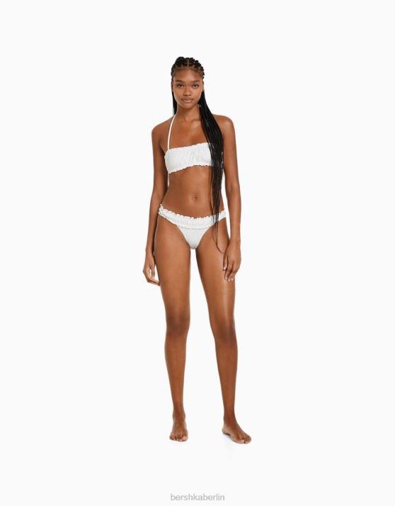 Weiss Bershka Frauen Bikinioberteil mit Schweizer Stickerei H00J1792