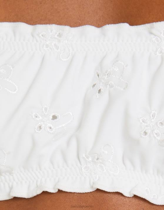 Weiss Bershka Frauen Bikinioberteil mit Schweizer Stickerei H00J1792
