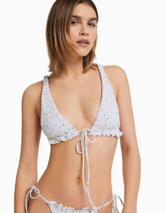 Weiss Bershka Frauen Gesmoktes Bikinioberteil H00J1814