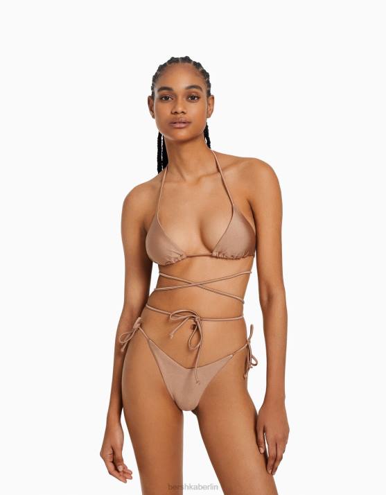 braun Bershka Frauen glänzende Bikinihose H00J1777