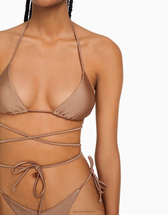 braun Bershka Frauen glänzendes Bikinioberteil H00J1776