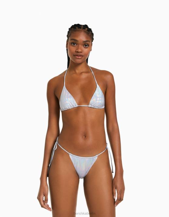 grau Bershka Frauen Metallic-Bikinioberteil H00J1784