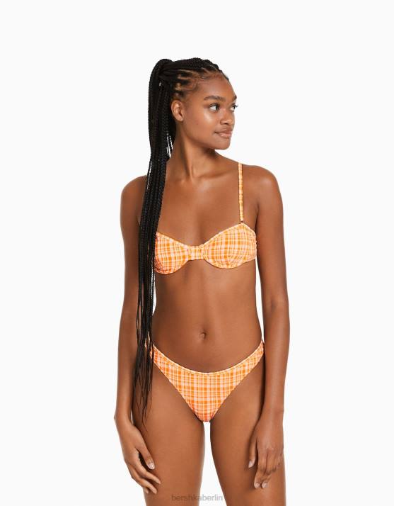 orange Bershka Frauen Bikinihose mit Gingham-Karomuster H00J1800