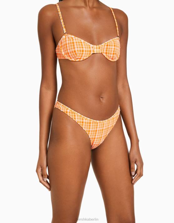 orange Bershka Frauen Bikinihose mit Gingham-Karomuster H00J1800