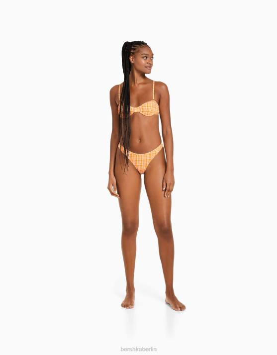 orange Bershka Frauen Bikinihose mit Gingham-Karomuster H00J1800