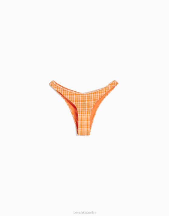orange Bershka Frauen Bikinihose mit Gingham-Karomuster H00J1800
