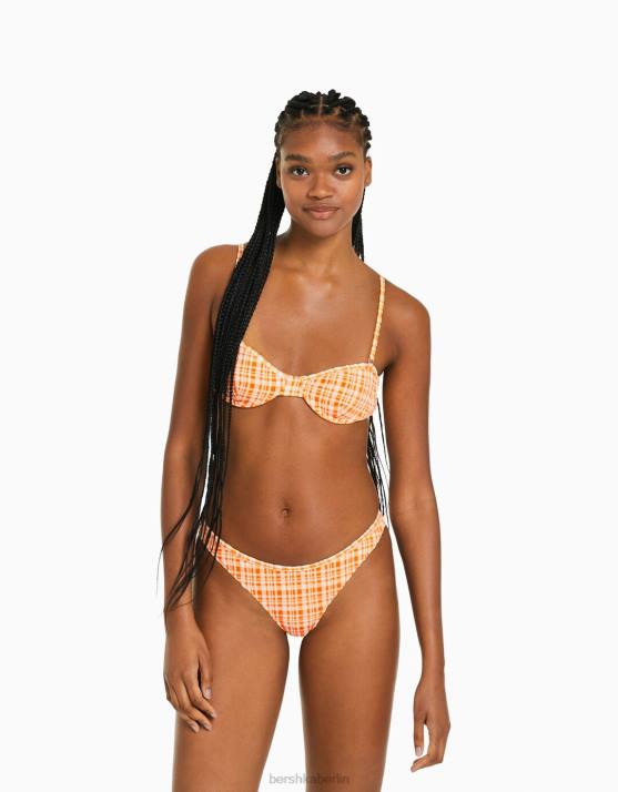 orange Bershka Frauen Bikinioberteil mit Gingham-Karomuster H00J1798