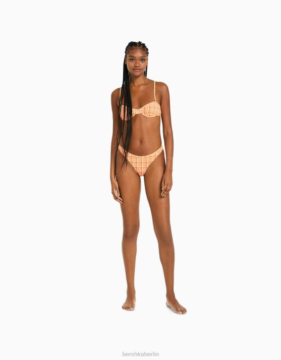 orange Bershka Frauen Bikinioberteil mit Gingham-Karomuster H00J1798