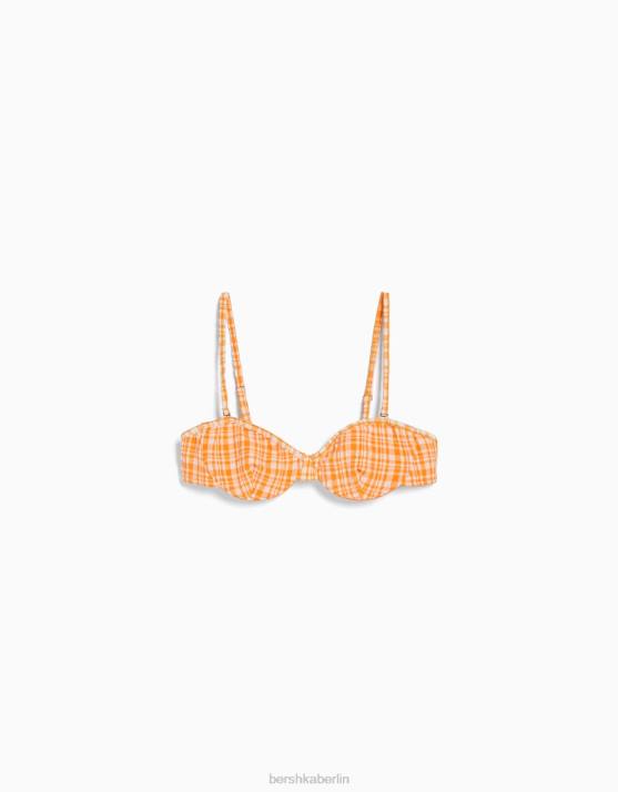 orange Bershka Frauen Bikinioberteil mit Gingham-Karomuster H00J1798