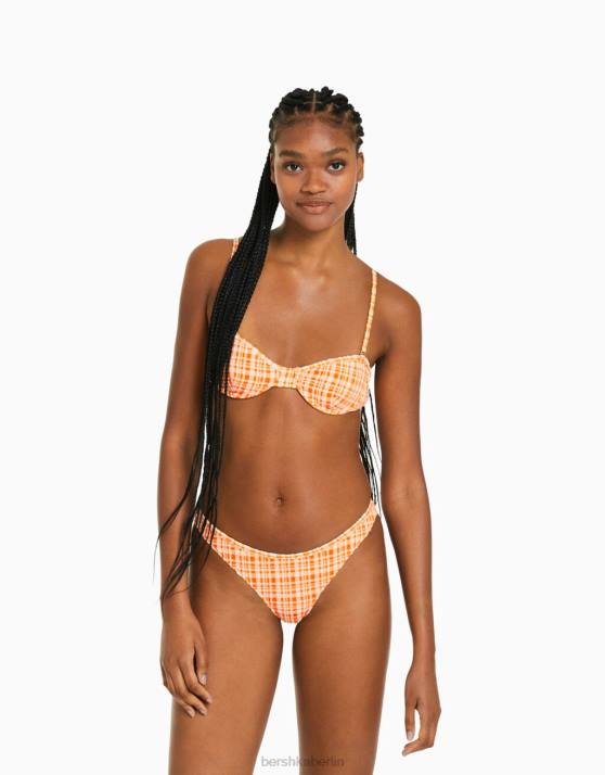 orange Bershka Frauen Bikinioberteil mit Gingham-Karomuster H00J1799