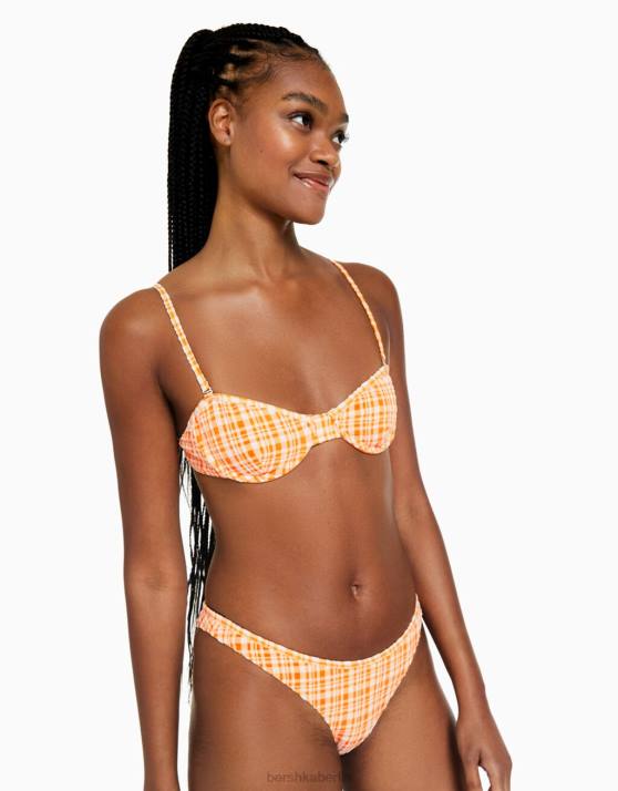 orange Bershka Frauen Bikinioberteil mit Gingham-Karomuster H00J1799