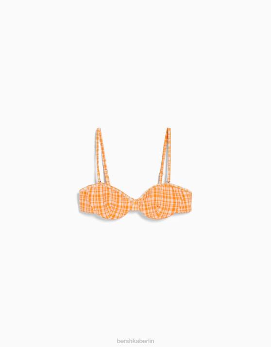 orange Bershka Frauen Bikinioberteil mit Gingham-Karomuster H00J1799