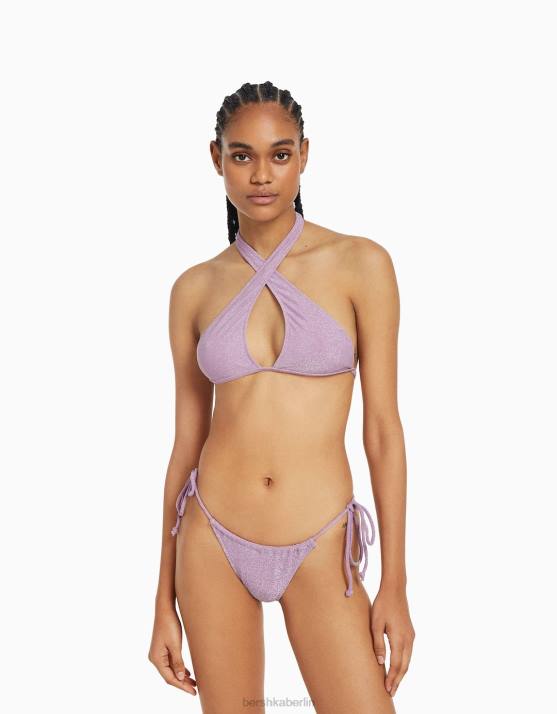 violett Bershka Frauen Bikinihose aus glänzendem Garn H00J1808