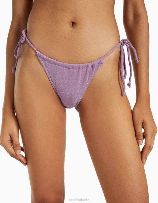 violett Bershka Frauen Bikinihose aus glänzendem Garn H00J1808