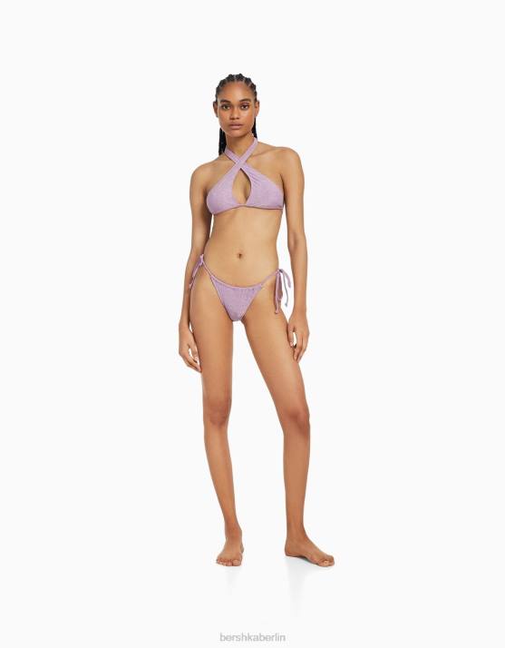 violett Bershka Frauen Bikinihose aus glänzendem Garn H00J1808