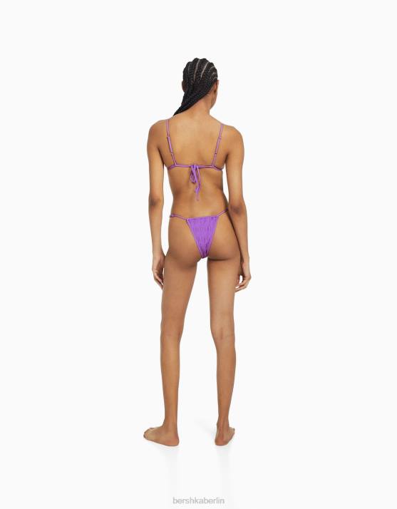 violett Bershka Frauen Bikinihose mit gerafften Details H00J1819