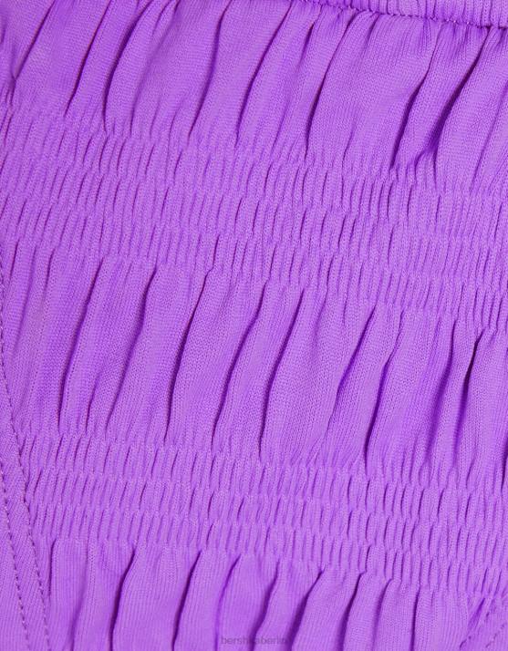 violett Bershka Frauen Bikinihose mit gerafften Details H00J1819