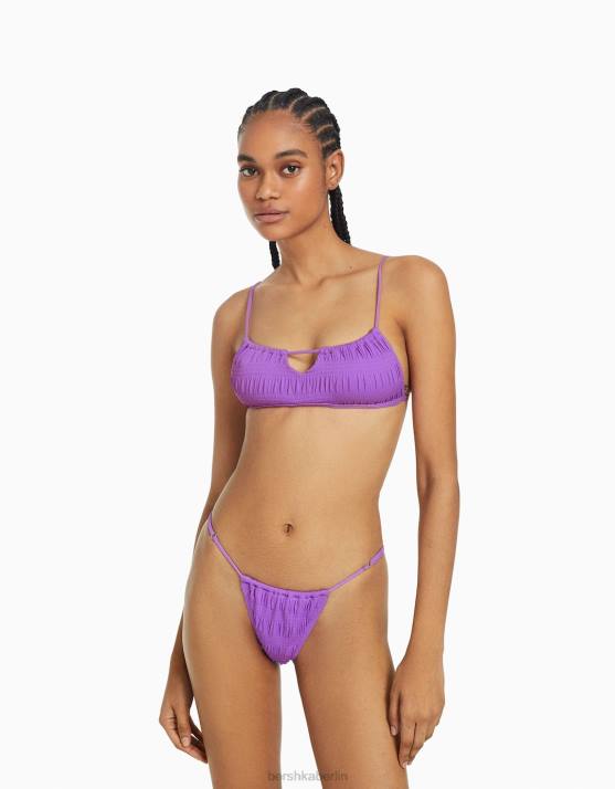 violett Bershka Frauen Bikinihose mit gerafften Details H00J1820
