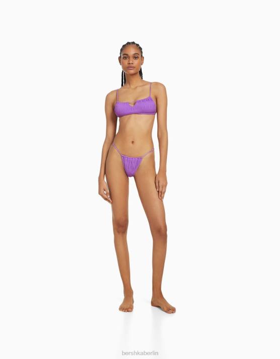 violett Bershka Frauen Bikinihose mit gerafften Details H00J1820