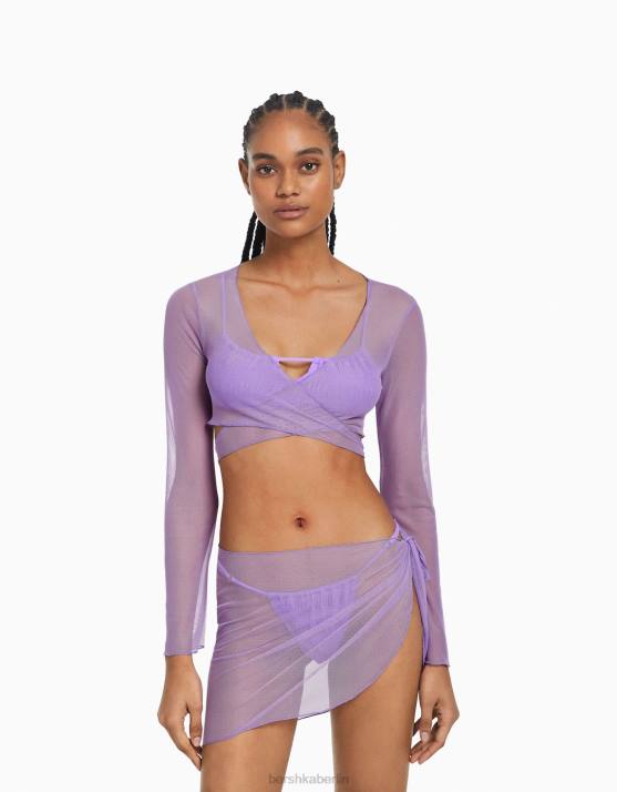 violett Bershka Frauen Set aus einfarbigem Oberteil und Sarong H00J1817
