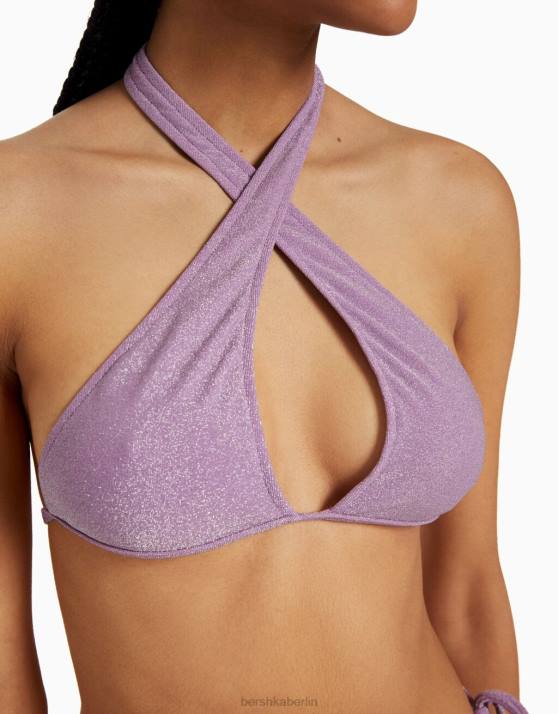 violett Bershka Frauen glänzendes Bikinioberteil H00J1802