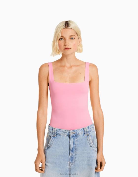 Rosa Bershka Frauen Monochromer Trägerbody H00J699