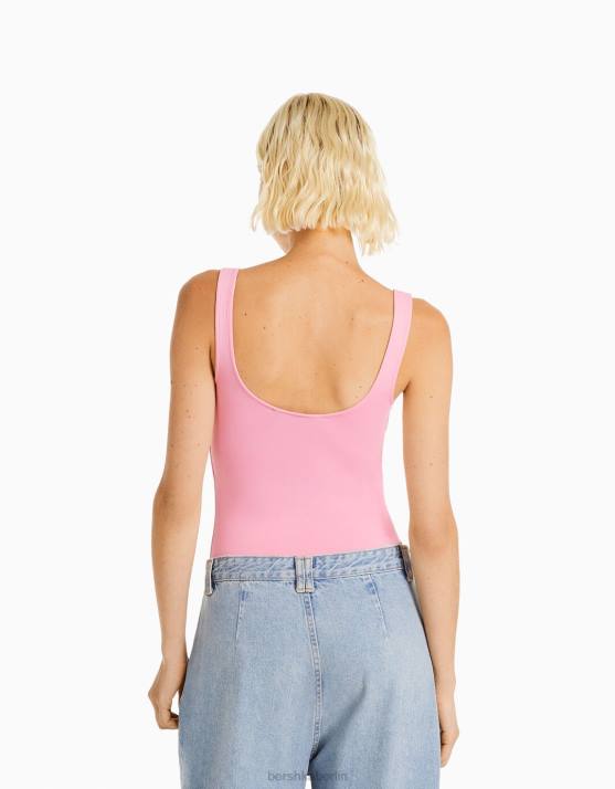 Rosa Bershka Frauen Monochromer Trägerbody H00J699