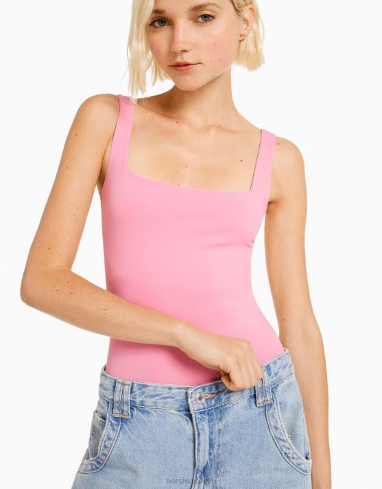 Rosa Bershka Frauen Monochromer Trägerbody H00J699