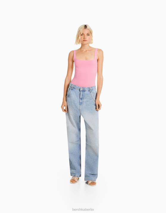 Rosa Bershka Frauen Monochromer Trägerbody H00J699