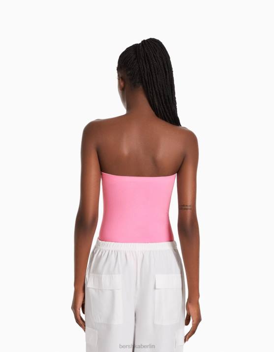 Rosa Bershka Frauen Nahtloser schulterfreier Body H00J871