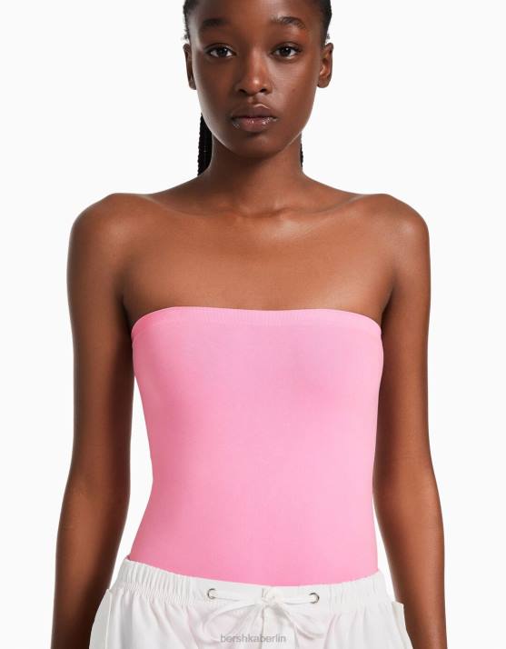 Rosa Bershka Frauen Nahtloser schulterfreier Body H00J871