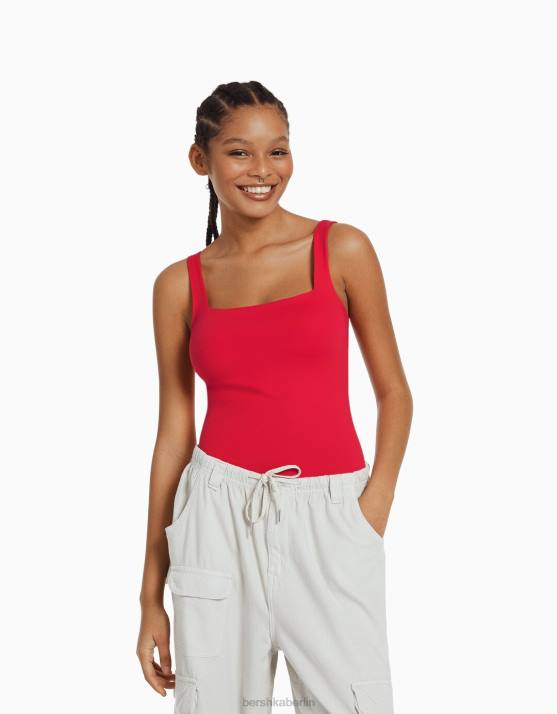 Rot Bershka Frauen Monochromer Trägerbody H00J700