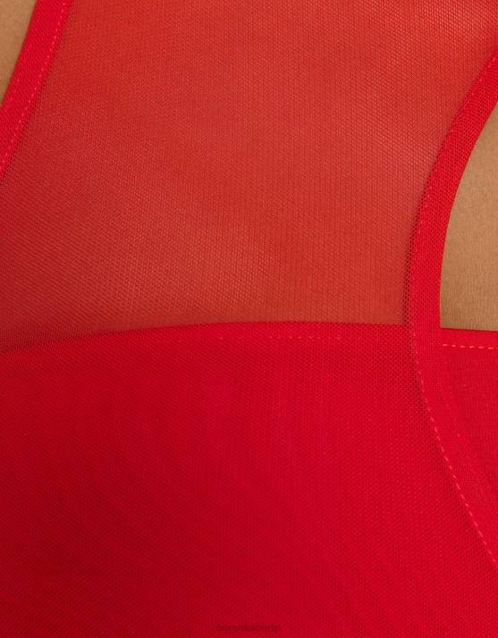 Rot Bershka Frauen Ärmelloser Body mit Ausschnitt und Mesh-Detail H00J771