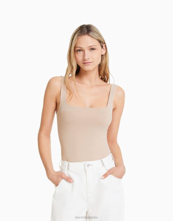 Sand Bershka Frauen Monochromer Trägerbody H00J695