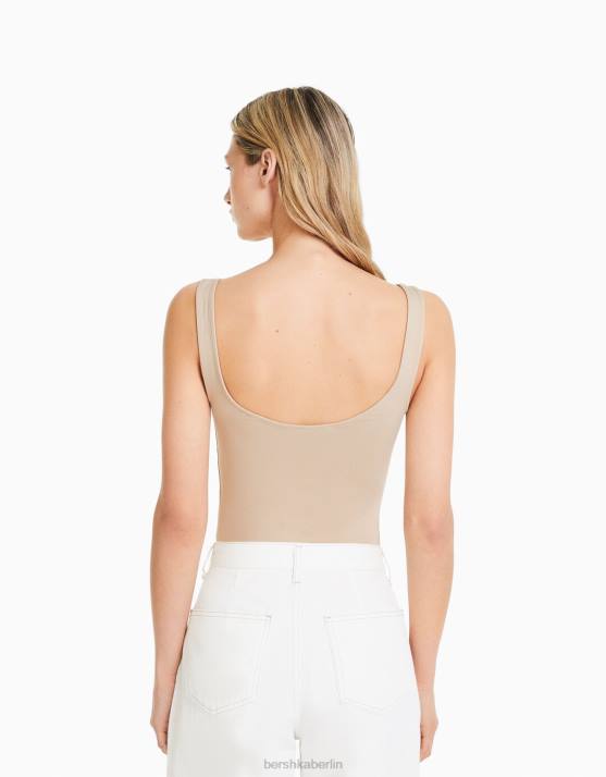 Sand Bershka Frauen Monochromer Trägerbody H00J695