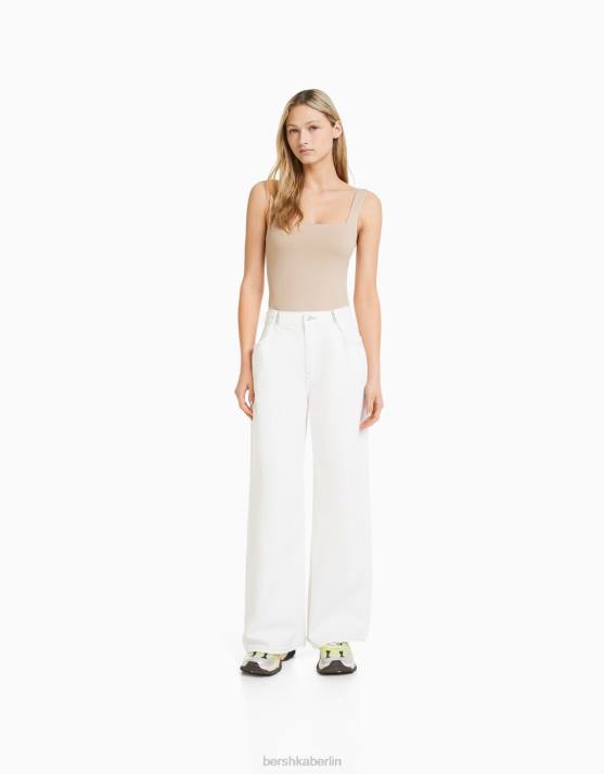 Sand Bershka Frauen Monochromer Trägerbody H00J695