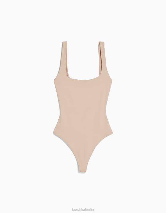 Sand Bershka Frauen Monochromer Trägerbody H00J695