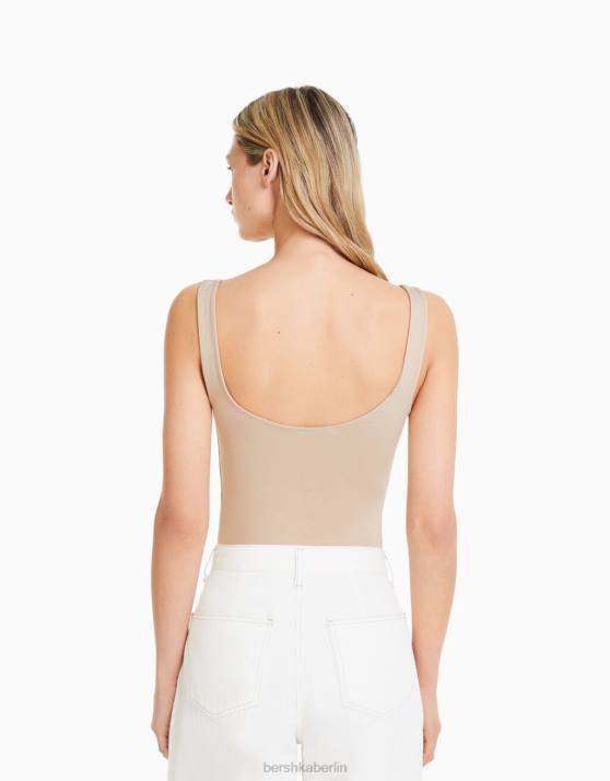 Sand Bershka Frauen Monochromer Trägerbody H00J698