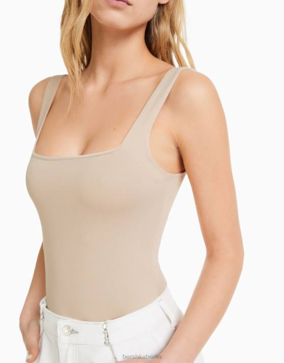Sand Bershka Frauen Monochromer Trägerbody H00J698