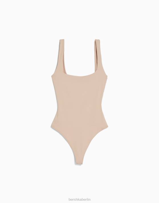 Sand Bershka Frauen Monochromer Trägerbody H00J698