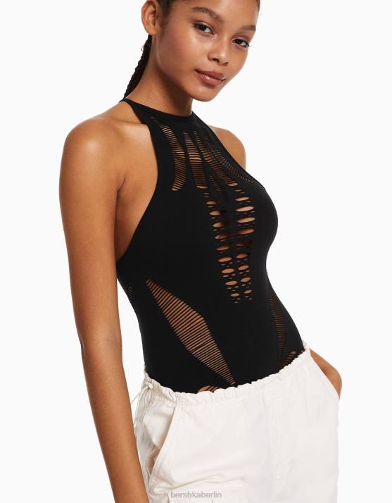 Schwarz Bershka Frauen Nahtloser Body mit Cut-Outs H00J829