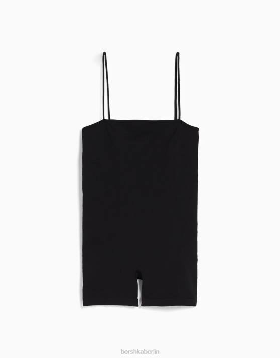 Schwarz Bershka Frauen Nahtloser Radanzug mit quadratischem Ausschnitt H00J56