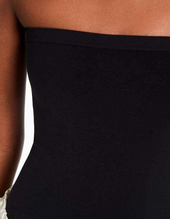 Schwarz Bershka Frauen Nahtloser schulterfreier Body H00J869