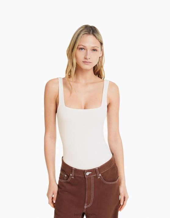 Weiss Bershka Frauen Monochromer Trägerbody H00J697