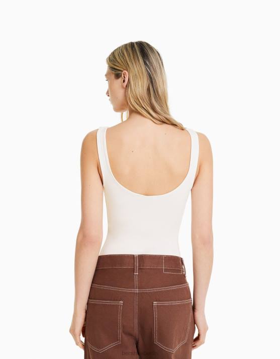 Weiss Bershka Frauen Monochromer Trägerbody H00J697