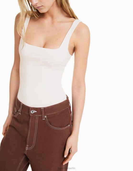 Weiss Bershka Frauen Monochromer Trägerbody H00J697