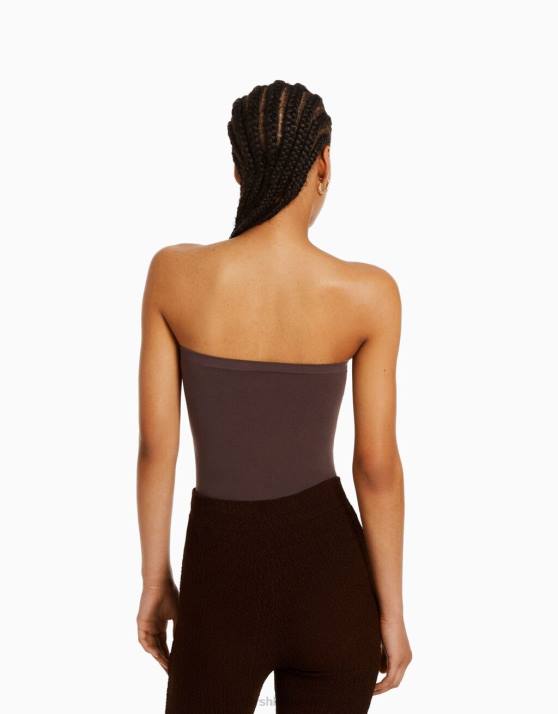 braun Bershka Frauen Nahtloser schulterfreier Body H00J868